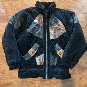 Karizma East Women's Vintage Patchwork Cotton Bomber Jacket Sz S Black